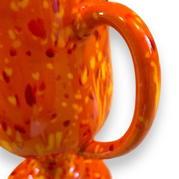 Vintage 70s Handmade Ceramic Psychedelic Orange Green Flecked Irish Coffee Mug - Picture 5 of 16